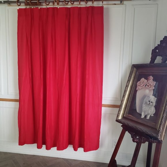 Vintage Curtain Panels Red 50w 71L Pinch Pleat Rayon Blend Festive 2 Pcs - Picture 3 of 6